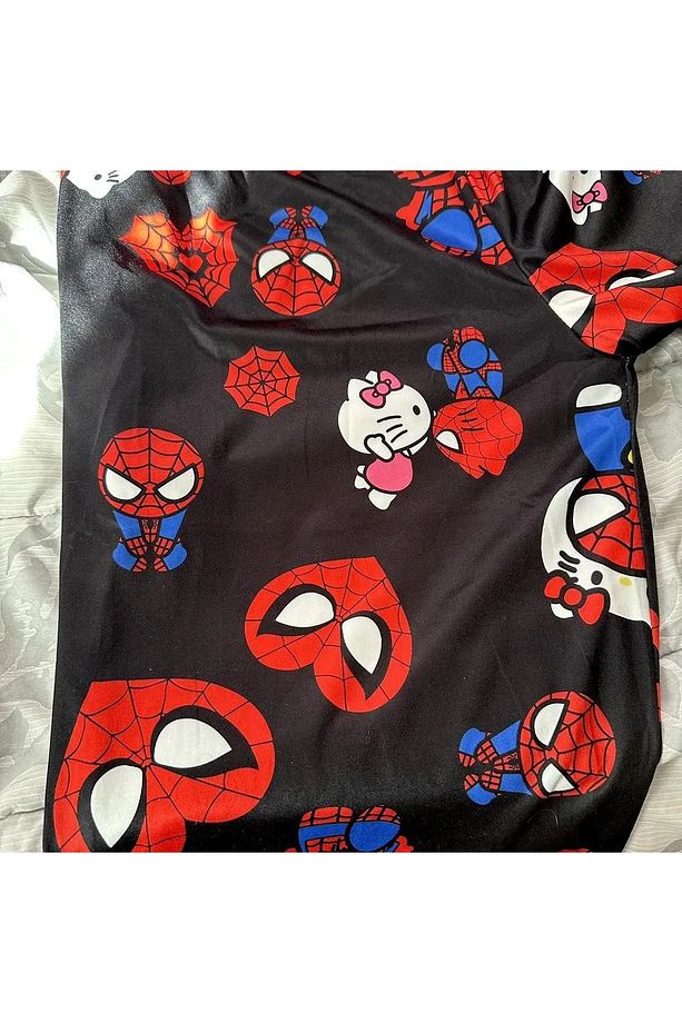 Siyah Hello Kitty Örümcek Adamörümcek Adam Detaylı Unisex Eşofman Altı - 2