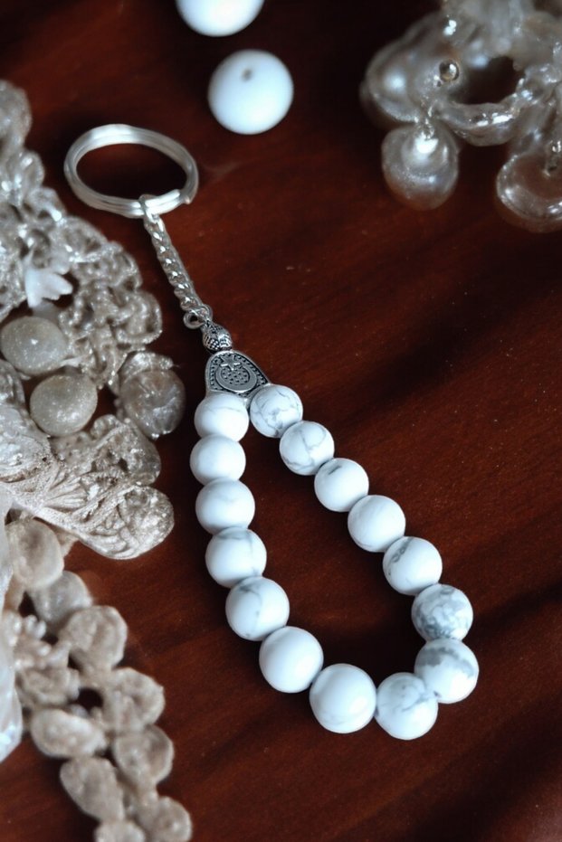 Natural Rosary Model - Genuine Material, Howlite Stone and Steel Keychain