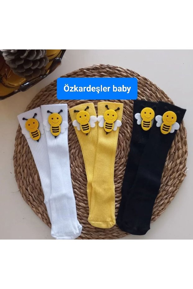Baby and Children's Knee-High Socks with Felt Tassels, 3-Pack Arılı