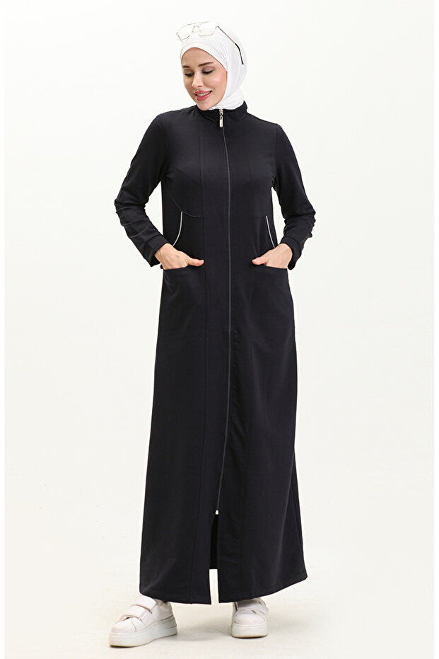 Navy Blue Zippered Sports Ferace - 9283-01