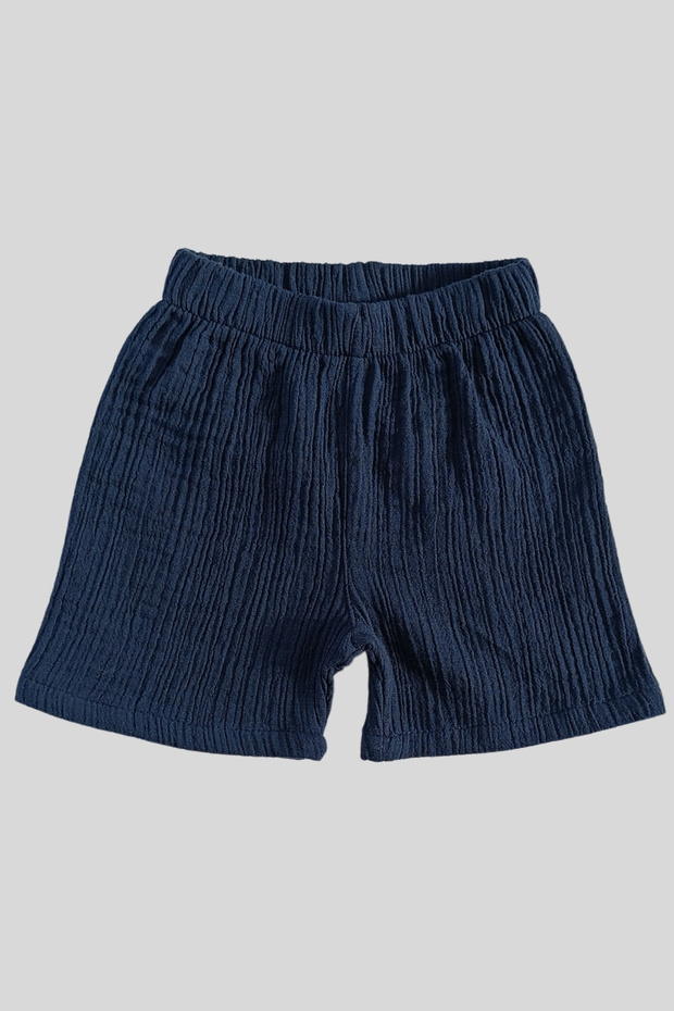 Unisex Muslin Wrinkled Fabric Navy Blue Baby Shorts