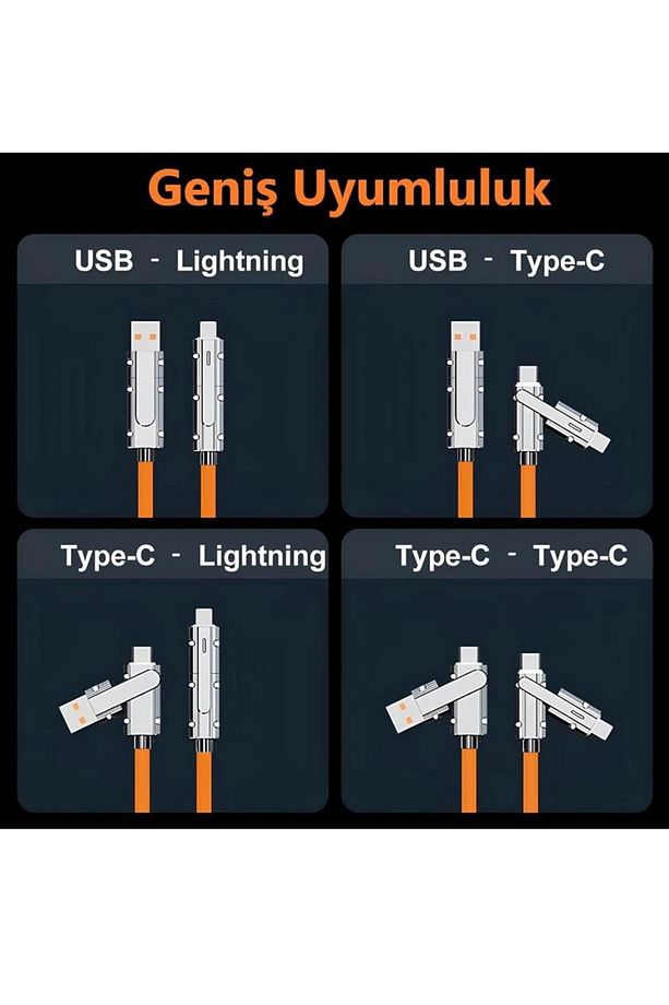 Type-C Type-C Type-C Lightning Usb Type-C Usb Lightning 100w 6A Turbo Hızlı Şarj Ve Data Kablosu - 4