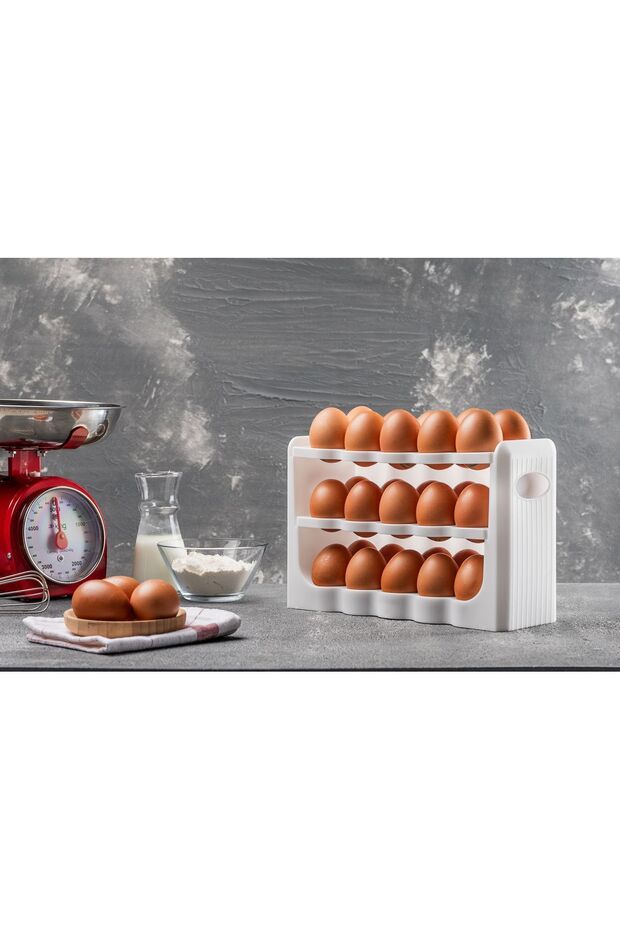 منظم البيض 30 حجرة صندوق البيض 3 طبقات حاوية تخزين منظم الثلاجة - 2