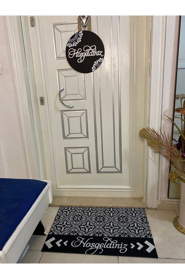 Ahşap Kapı Süsü Ve Hoşgeldin Desenli Kapı Önü Paspası Set-3 - 2
