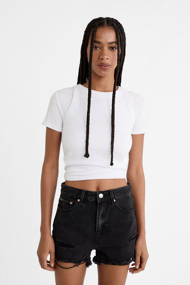 D75 Distressed denim şort - 1