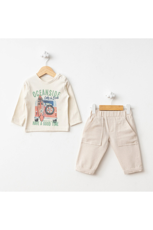 Çadır Baskı Uzun Kol Gömlekli Takım Sarı - 2