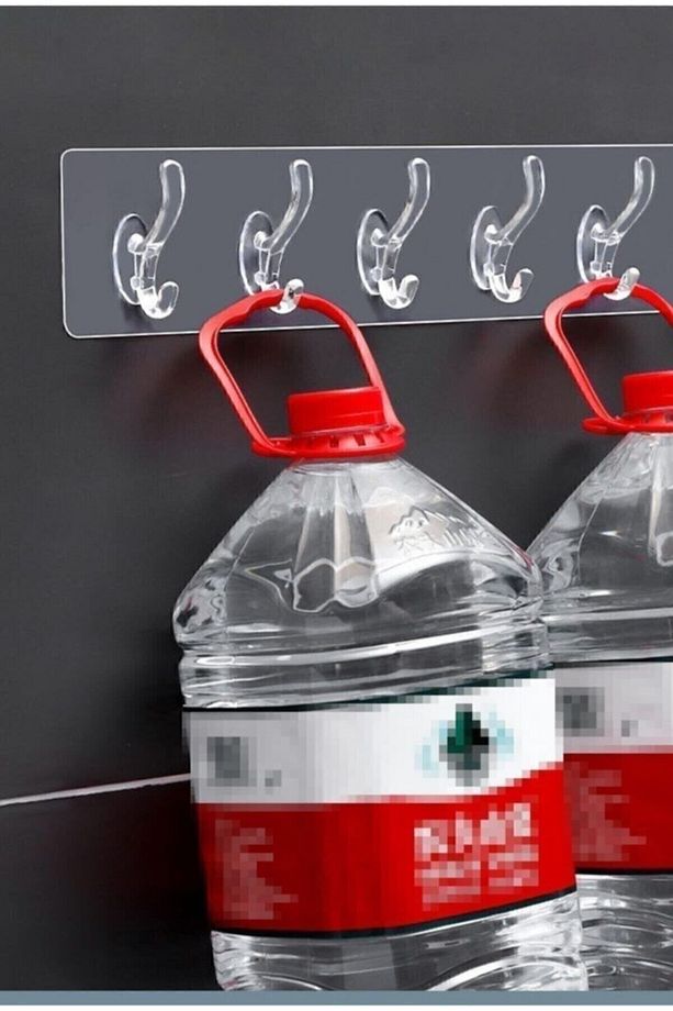 Kendinden Yapışkanlı Güçlü Şeffaf 5li Askılık - Mutfak - Duvar - Banyo - Silikon Askılık Yapışkanlı - 4
