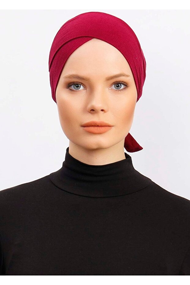 Women's Cross Bonnet Hijab Ready Non-Slip Turban Hijab Practical Non-Slip Elastane Bonnet - Şarabi