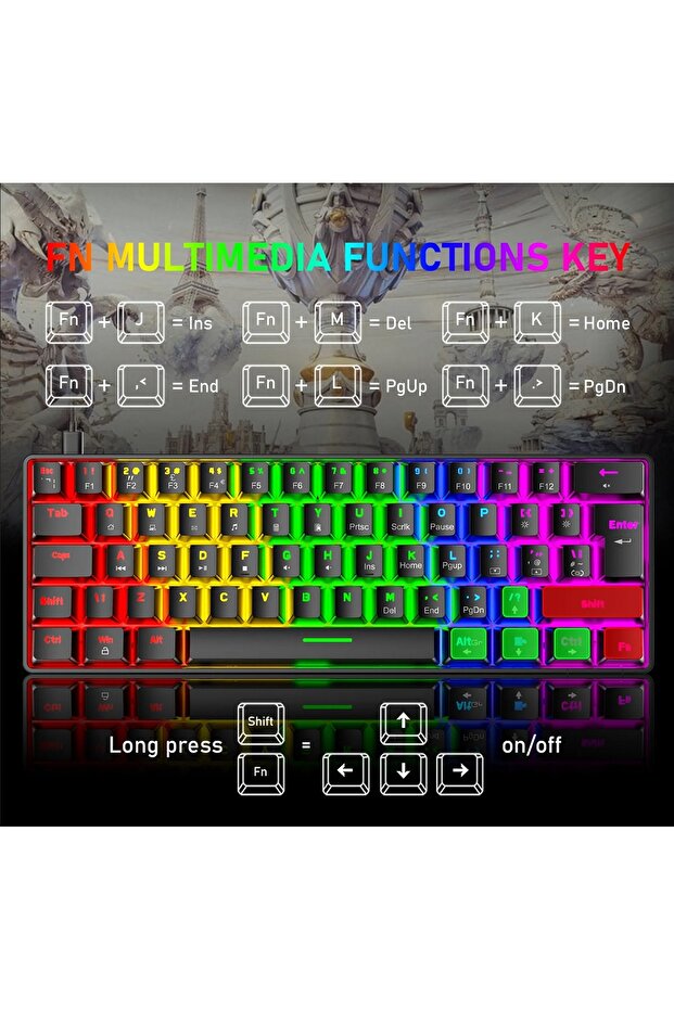 MEKANİK OYUNCU KLAVYESİ RGB LED IŞIKLI TYPE-C GİRİŞLİ RED SWİTCH MECHANİCAL GAMİNG KEYBOARD - 4