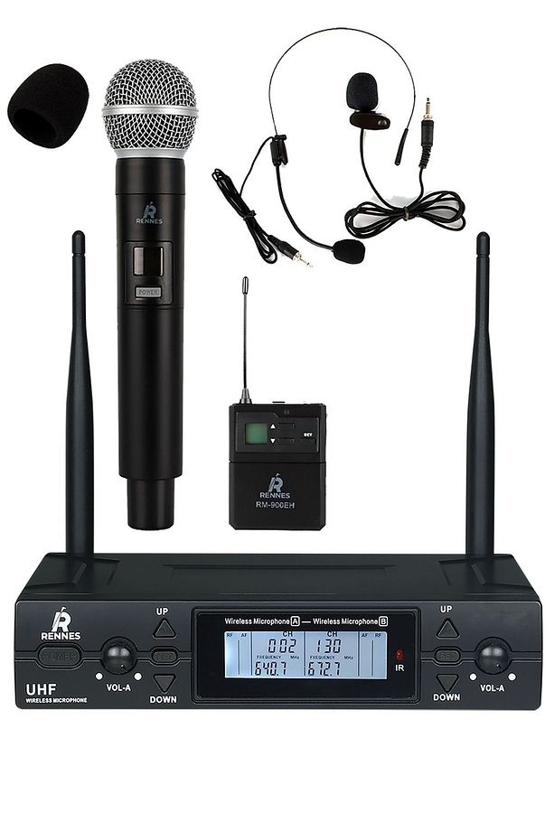Rm-900eh Uhf 2x100 Kanal Çiftli Kablosuz El Yaka Headset Mikrofonu Çift Anten Lcd Ekran - 1
