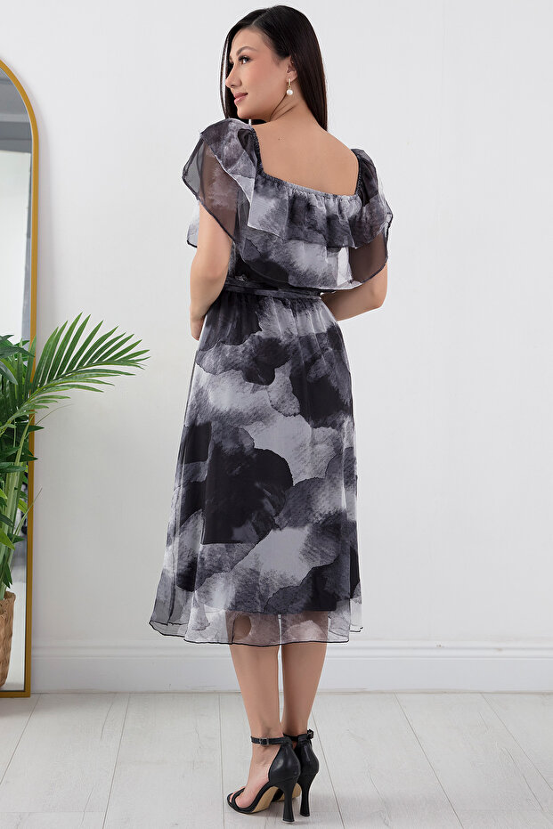 Madonna Yaka Baskılı Şifon Elbise GRS3446 - 7