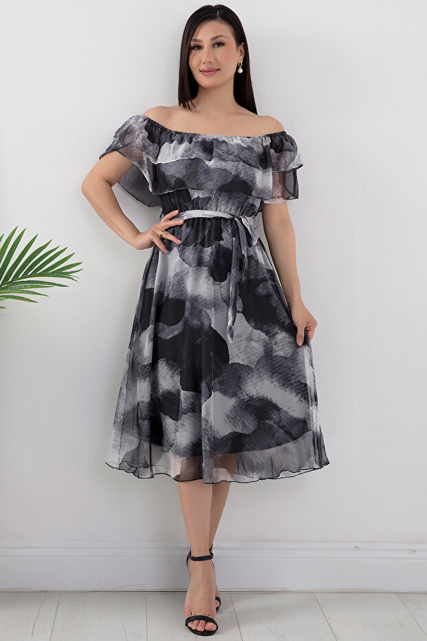 Madonna Yaka Baskılı Şifon Elbise GRS3446 - 6