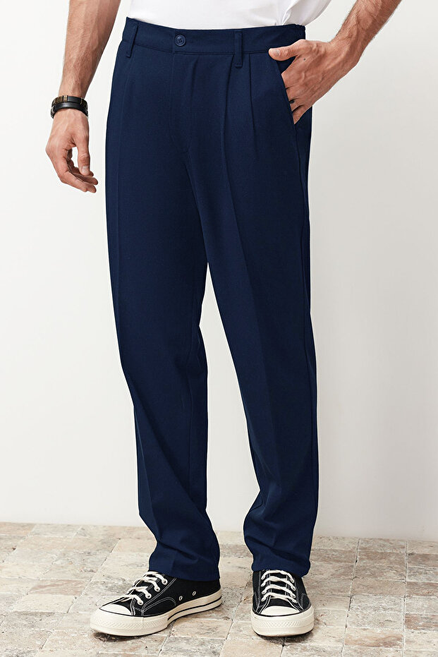 Lacivert Pileli Klasik Baggy Fit Kumaş Pantolon TMNSS24PL00024 - 1