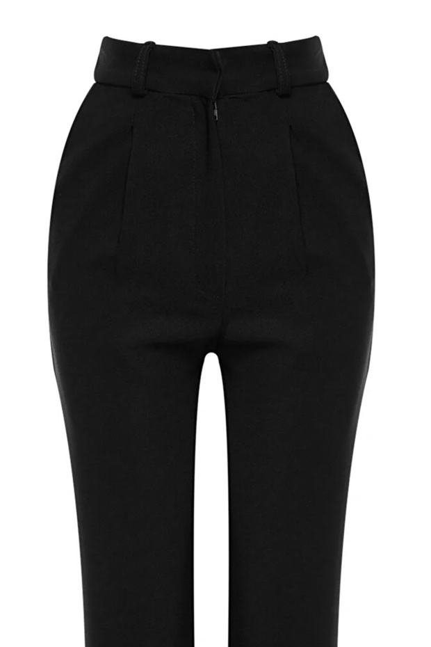 Siyah Wide Leg/Geniş Paça Pileli Dokuma Kumaş Pantolon TWOSS21PL0155 - 7