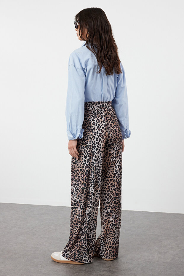 Leopar Baskılı Wide Leg/Rahat Kesim Yüksek Bel Esnek Pantolon TWOSS23PL00129 - 6