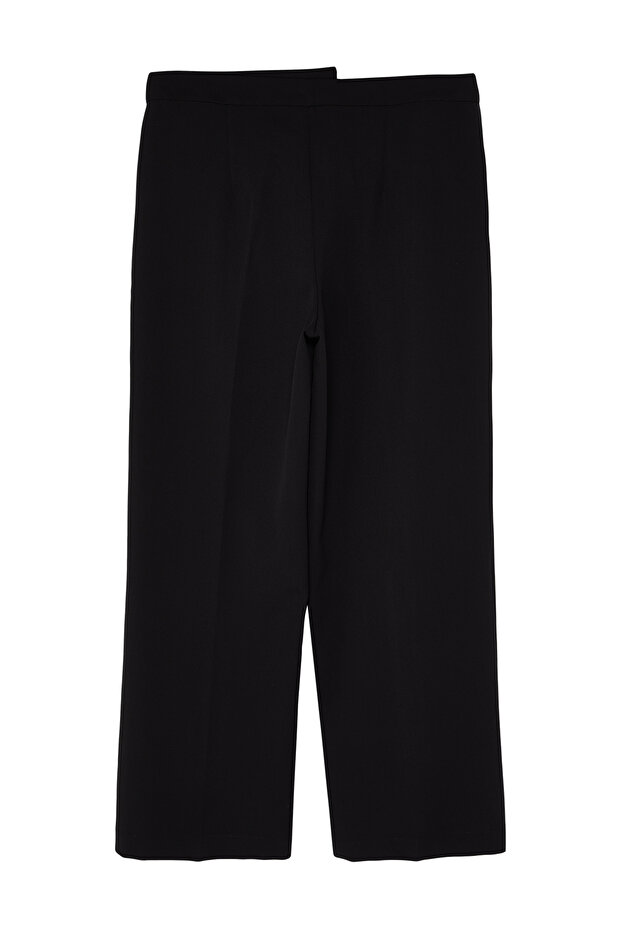 Siyah Wide Leg/Geniş Paça Etiketli Büyük Beden Dokuma Kumaş Pantolon TBBSS24AR00041 - 7