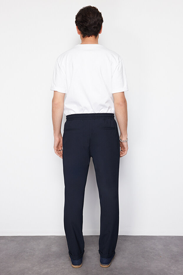 Lacivert Beli Lastikli Slim Fit Duble Paça Kumaş Pantolon TMNAW21PL0107 - 8