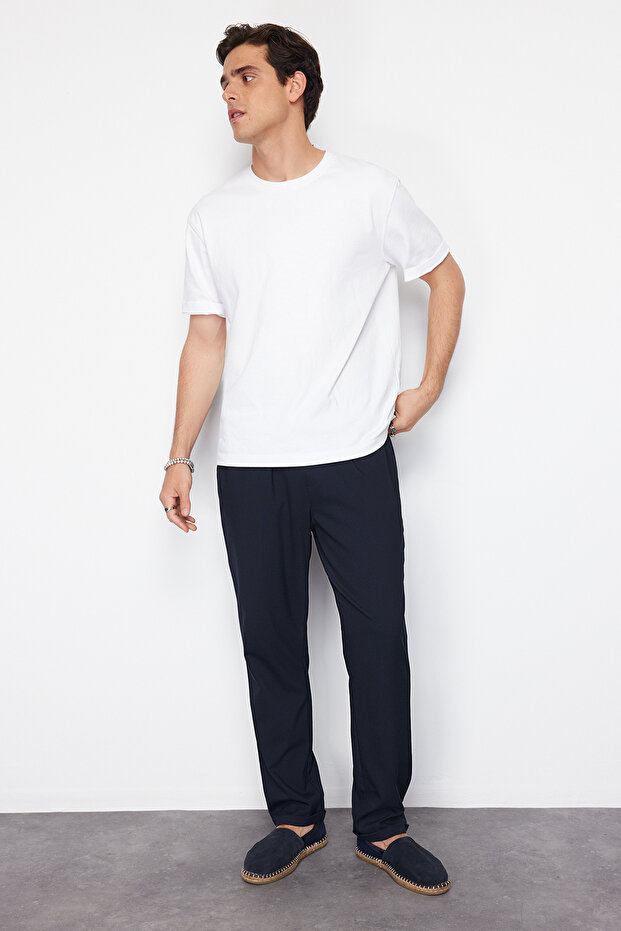 Lacivert Beli Lastikli Slim Fit Duble Paça Kumaş Pantolon TMNAW21PL0107 - 4