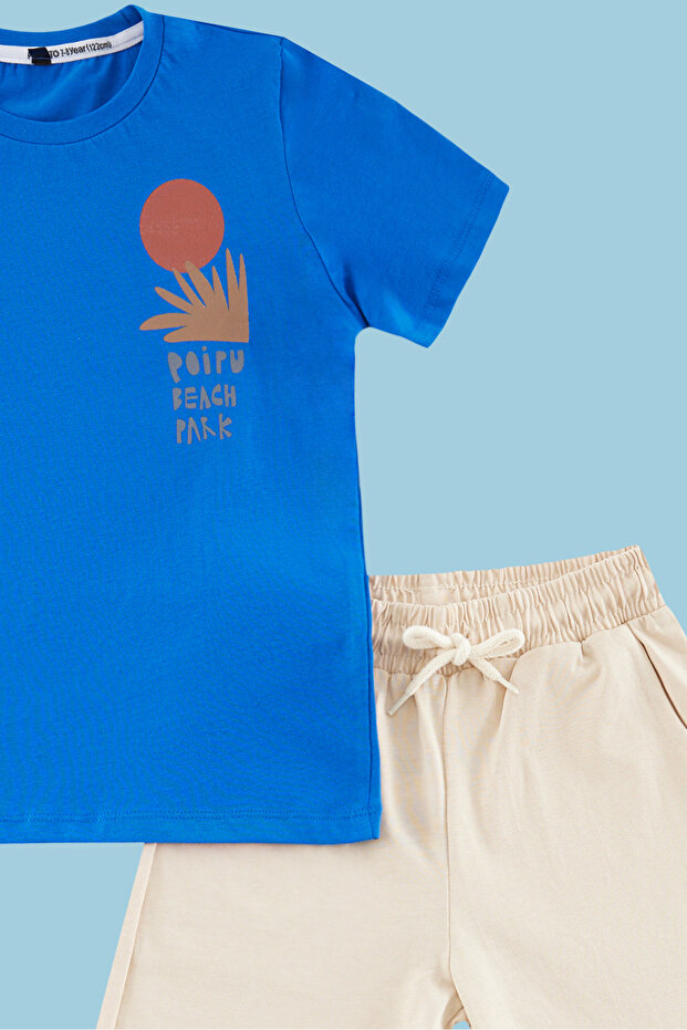 Saks Erkek Çocuk %100 Pamuk Sırt Baskılı Örme T-Shirt Şort Alt-Üst Takım TKDSS24AU00008 - 5