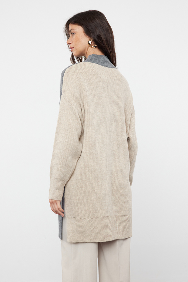 Antracytowa, długa bluza z dzianiny z blokadą gardła TCTAW22KZ1309 - 5