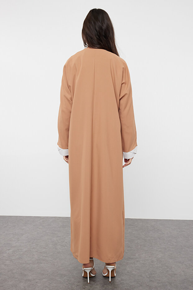 Camel Renk Bloklu Uzun Dokuma Elbisesiz Tek Parça Kap & Ferace & Abaya TCTSS24KF00009 - 5