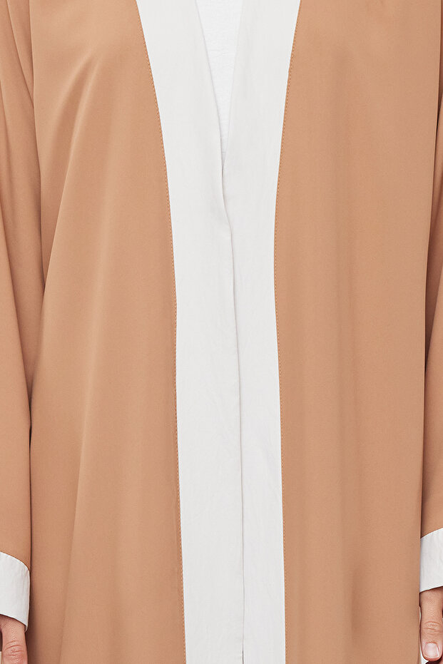 Camel Renk Bloklu Uzun Dokuma Elbisesiz Tek Parça Kap & Ferace & Abaya TCTSS24KF00009 - 4