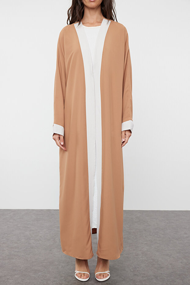 Camel Renk Bloklu Uzun Dokuma Elbisesiz Tek Parça Kap & Ferace & Abaya TCTSS24KF00009 - 3