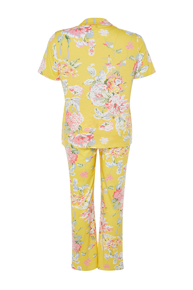 Sarı Çiçek Desenli Gömlek Yaka Örme Pijama Takımı TBBSS24AI00115 - 7