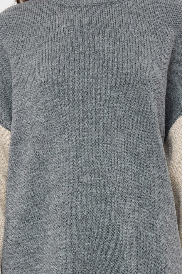 Antracytowa, długa bluza z dzianiny z blokadą gardła TCTAW22KZ1309 - 3