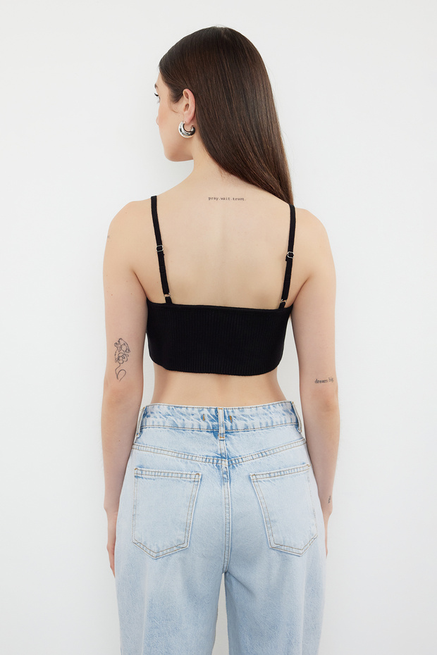Siyah Triko İnce Bluz TWOSS24BZ00572 - 5
