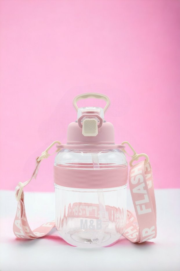 Flash Hanging Sport Water Bottle - School Children's Water Bottle with Straw and Neck Hanging - Water Bottle with Colorful Carrying Handles