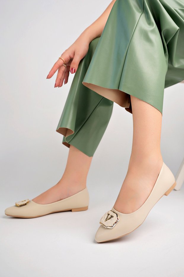 Women's Summer Comfortable Buckle Pointed Toe Ballerina Shoes Freemax.040 Ten