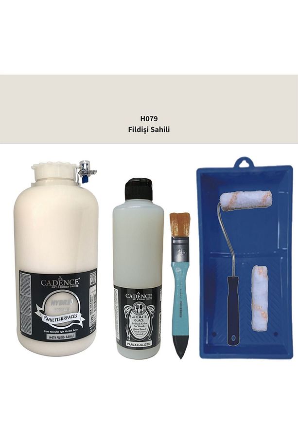 Mobilya Boyası-Cadence Multisurface H-079 Fildişi 2Lt Ultimate Parlak Vernik 500Ml Saten Rulo Set - 1