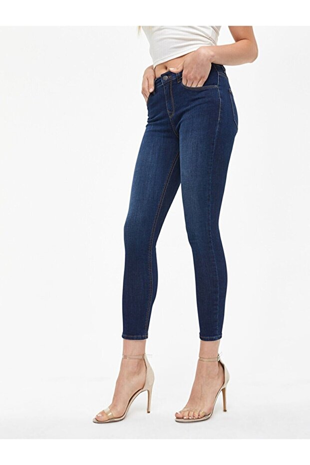 Blaue Skinny Lycra-Jeans für Damen mit hoher Taille – knöchellang - 1
