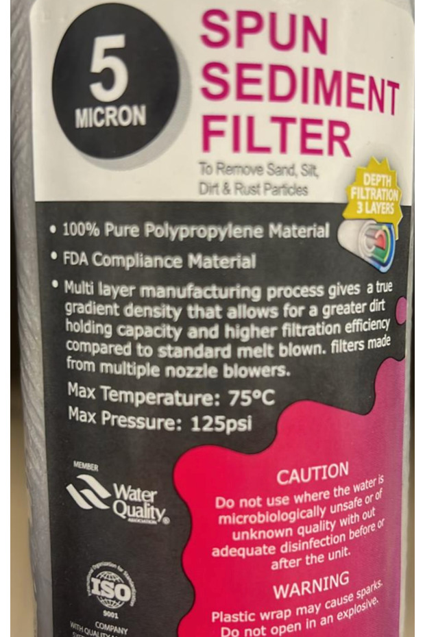 Spun Kartuş - 10'' - 25 mikron Sediment Filtre FDA - 1 kutu 50 adet- 80000015 - 2
