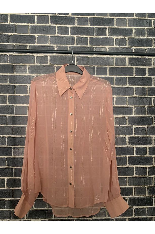 Somon Rengi  Metal Düğmeli Regular Fit Tül Gömlek - 1
