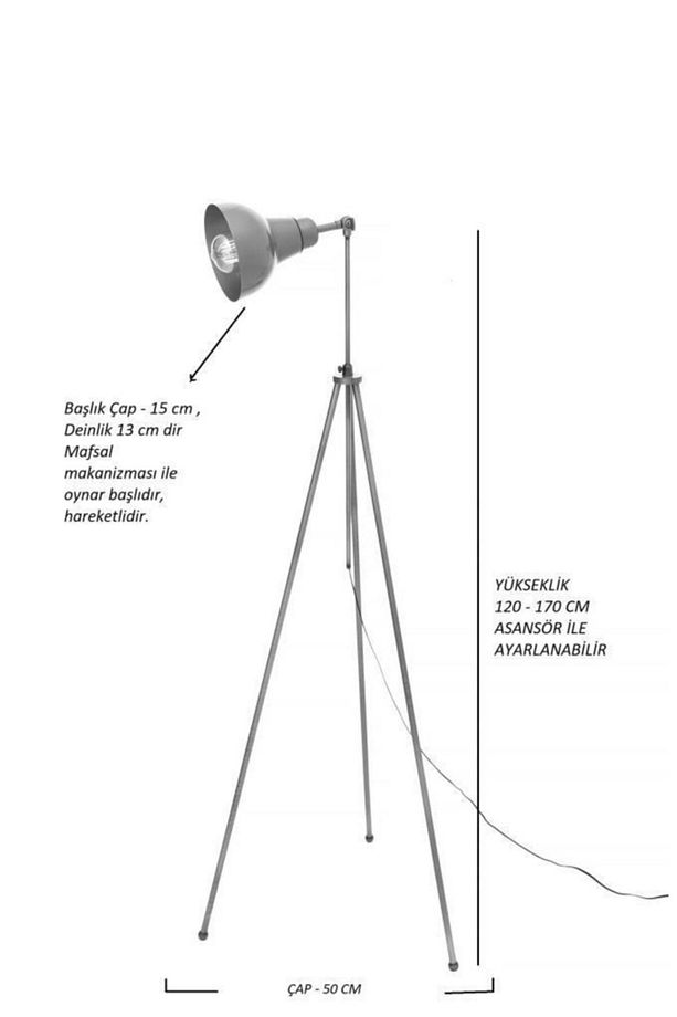 Tripod Lav Başlıklı Eskitme Lambader - 5