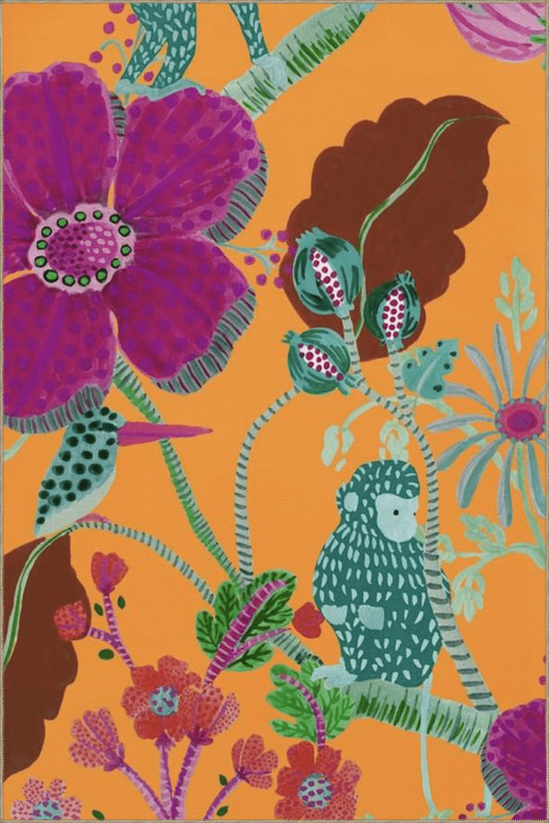 Orange Themed Mixed Flowers Patterned Creative Modern Decorative Rug 5066