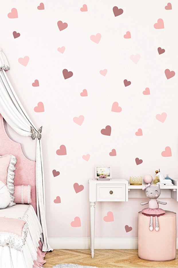 Pink color tones Heart Sticker Set 125 pieces (3x 5 cm)