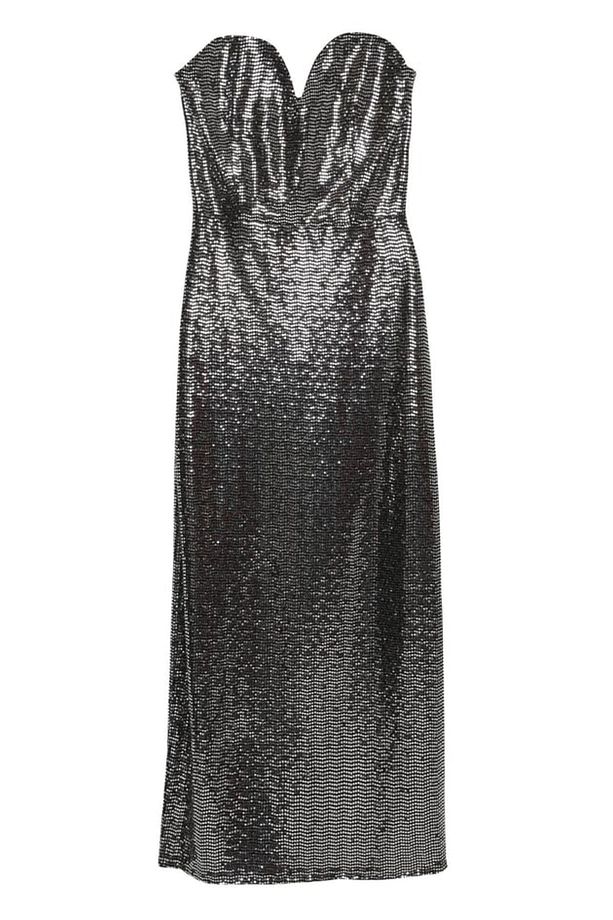 Straplez Midi Elbise Gümüş - 4