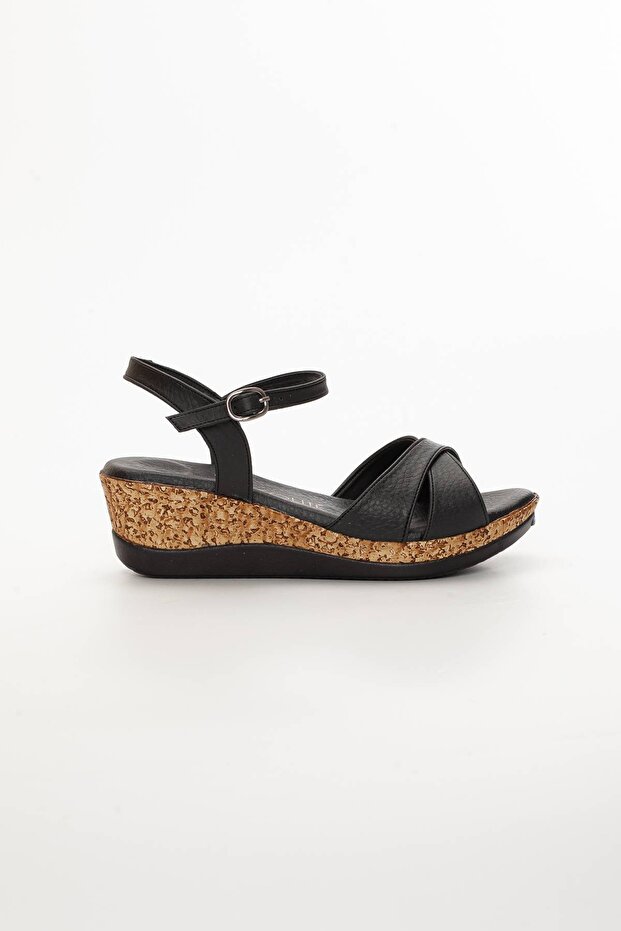 Women's Platform Heeled Sandals Cross Black