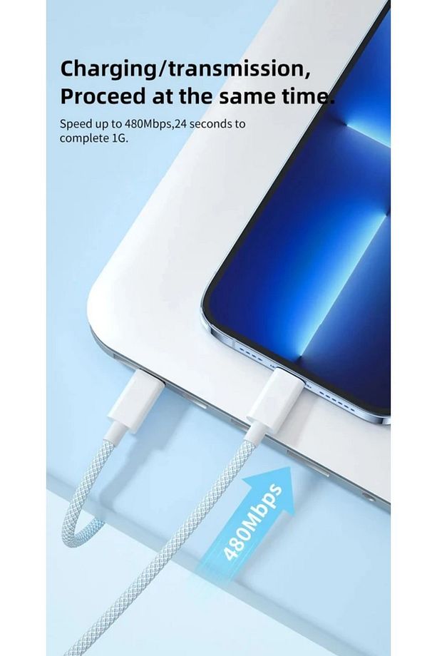 Usb-c To Usb-c 60w Kablo Süper Hızlı Ve Güçlü Beyaz Renk - 7