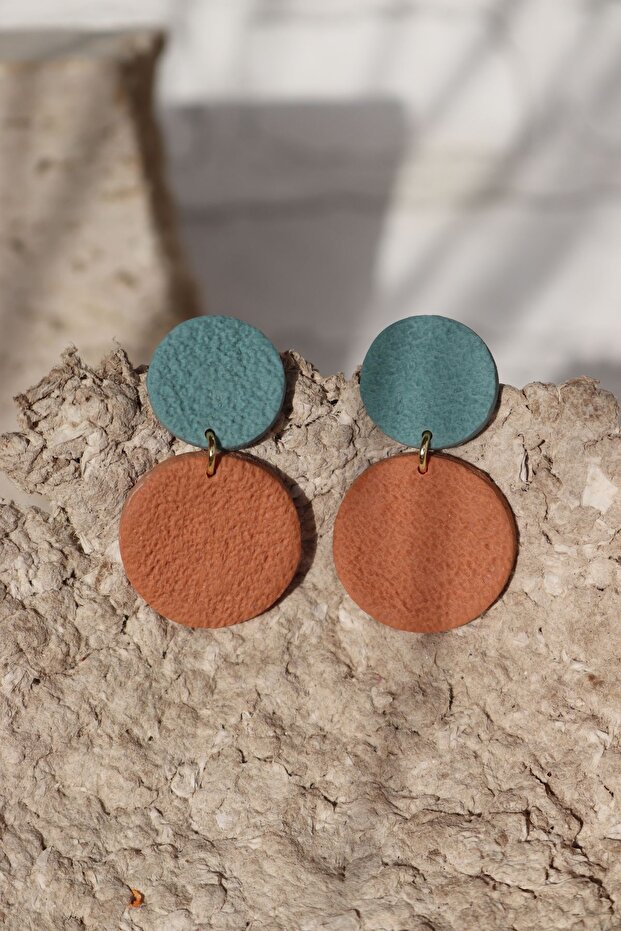 Polymer Clay Special Design Handmade Blue Cinnamon Round Dangle Women's Earrings
