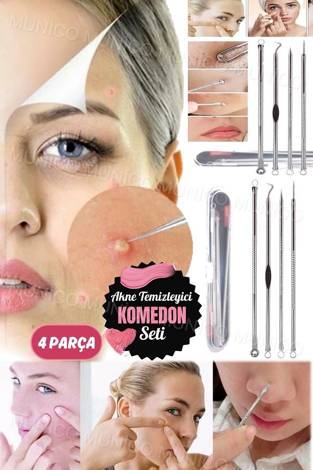 Siyah Nokta Temizleyici Set Sivilce Siyah Nokta Temizleme Kalite 4 Parça Paslanmaz Çelik Batık Ayak - 5