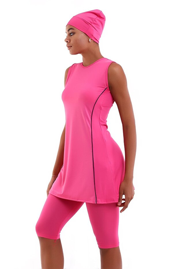 Halbbedeckter Hijab-Badeanzug mit Nullärmeln - 6