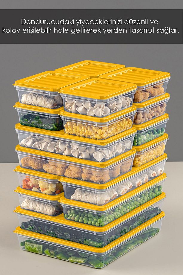 18 Parça Saklama Kabı , Mikrodalga Uyumlu Saklama Kabı 2x2400Ml 4x1200Ml 4x1170Ml 8x600Ml Sarı - 5