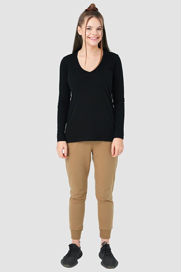 Abungu Siyah V Yaka Basic Örme T-shirt - 5