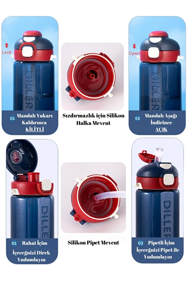 Tritan Pipetli/pipetsiz Kullanım Matara -780 ml - 5
