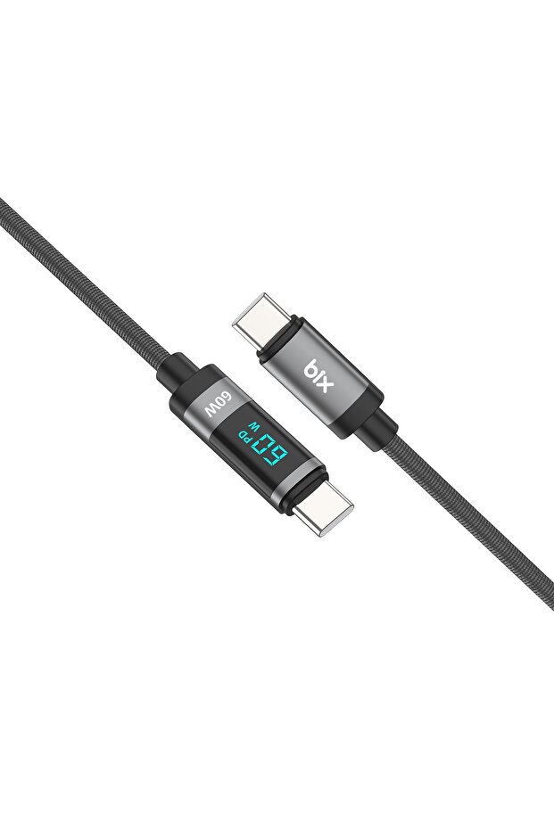 BX06CC Type-C to Type-C 60W Örgülü LED Dijital Ekranlı Şarj ve Data Kablosu 1 Metre - 2