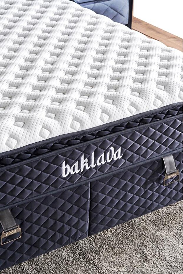 Baklava Lüks Yatak Baza ve Başlık Seti 100x200 cm Tek Kişilik Çok Sert Yatak Antrasit Baza Başlık - 3